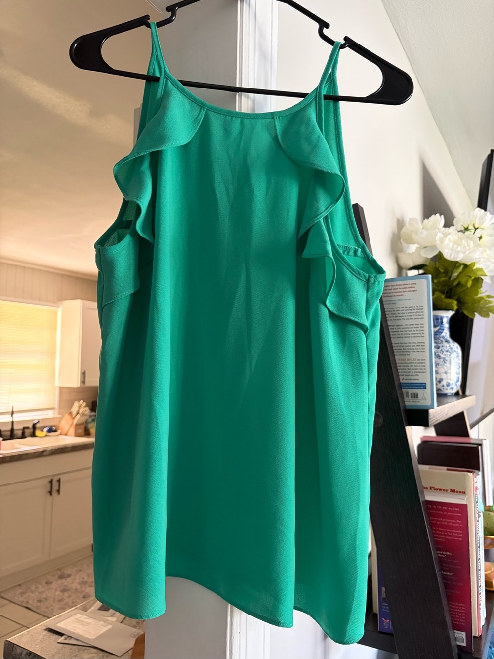 Elle Emerald Green Ruffled Strap Tank